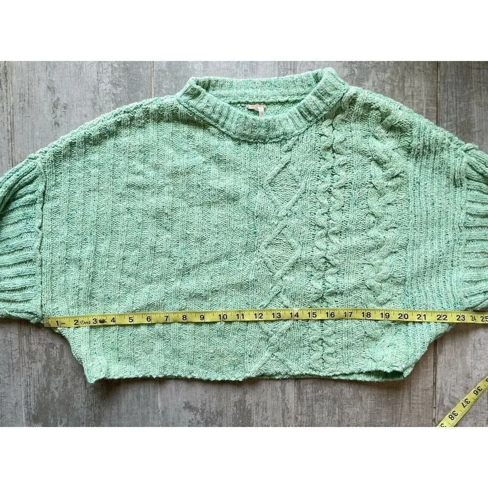 $98 FREE PEOPLE On Your Side Pullover Mint Green Chunky Knit Sweater Designer M